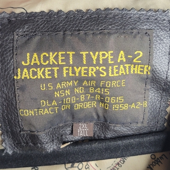 Vintage 80s USAF Type A-2 Flyers Avaiator Leather Jacket In Black Size XXL Tall - Picture 5 of 5